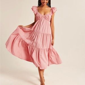 Abercrombie and Fitch Ruffle Sleeve Poplin Midaxi Dress